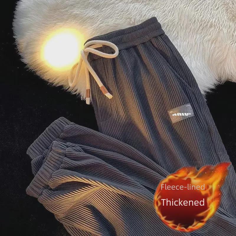 Men's Corduroy Cuffed Casual Pants - Loose Hong Kong Style, Versatile for Autumn and Winter, Trendy Design Sports Pants by [Brand Name]