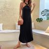 Sexy Black Sleeveless Long Dress Women Summer Fashion Solid Loose Off-the-shoulder Ladies Dress Casual Halter Robe Femme 26311