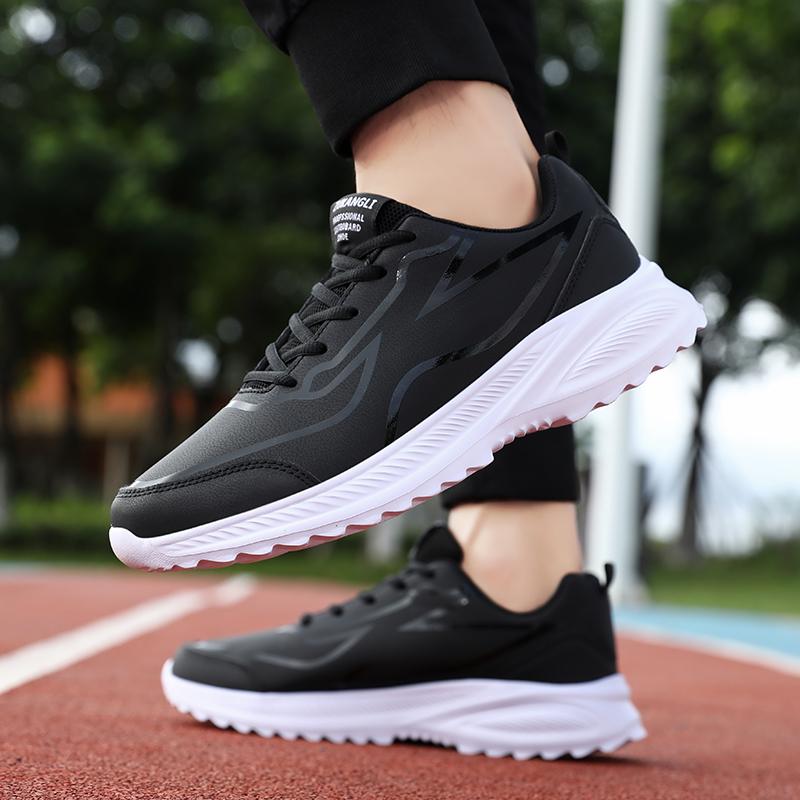 PU Leather Running Shoes Men's Casual Sneakers Fitness Trainers Waterproof Sports Shoes Soft Sole Sneakers