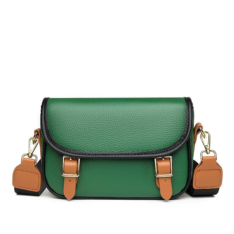 Real Cowhide Lychee Pattern Messenger Bag Contrasting Color Messenger Shoulder Messenger Bag Plus