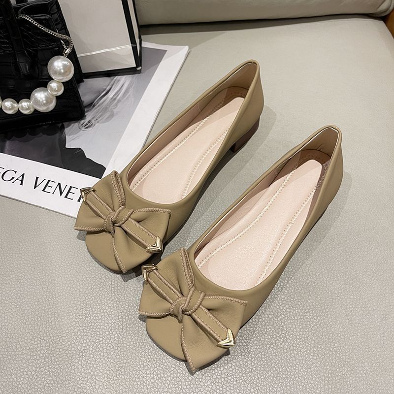 Bow One Pedal Single Shoes Women's Summer New Versatile Flat Bottom with Skirt Shallow Mouth Doudou Shoes Women