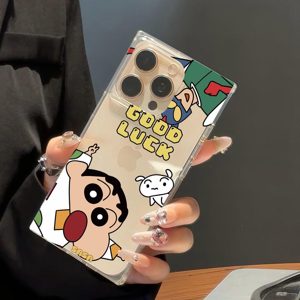 Clear Square Back Tube Case Protection For iPhone 13 11 14 Pro Max 16 ProMax 15 Plus 12 Anti-Oxygen,Crayon Shin-chan Pattern Casing