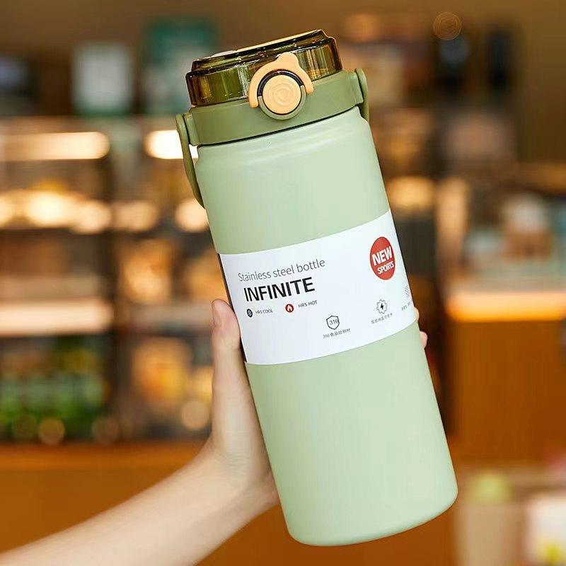 

Ручка для термокружки для студентов, чтобы ходить в школу, чашка для двойного питья большой вместимости, из нержавеющей стали, высокая ценность, портативный термос 1000ml зелёный