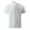 Hallow Stripe Cotton Shirts Mens Vacation Solid Buttons Stand Collar Short Sleeve Shirt Casual Men White Blue Men Clothes
