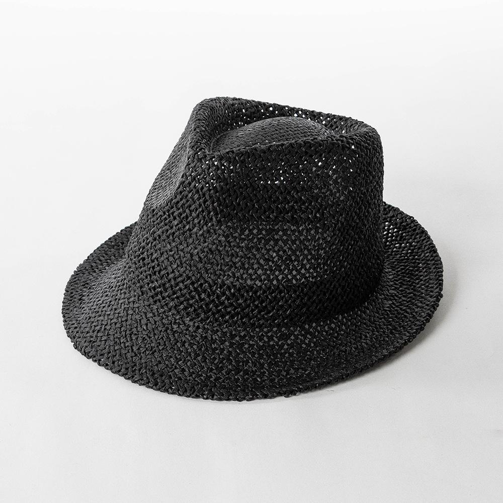 

New Paper Grass Outdoor Concave Top Short Hat Eaves Jazz Fedora Hollow Weaving Grass Hat Leisure Sunshade Simple Fashion Sun Hat L 59cm чорний
