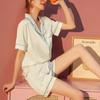 Two Pieces Pajama Collection Short Sleeve Button Up Lapel Top Pants Collection Womens Sleepwear Loungewear Faux Silk Pajamas for Women