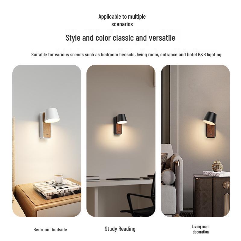 Rotatable LED Bedside Wall Light with Switch for Hotel, Guest Room, or Bedroom Reading.