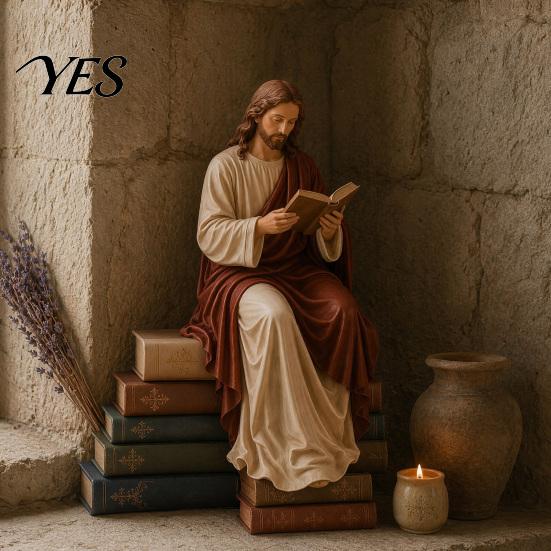 Reading Virgin Mary Figurine for Bookshelf, Resin Jesus Statue Shelf Faith-Based Home Decor Sitter, Decorative Sculpture Office, Gift Book Lovers