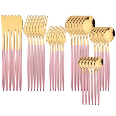 6 Άτομα Western Pink Gold από ανοξείδωτο ατσάλι Μαχαίρι Μαχαίρι Επιδόρπιο πιρούνι Κουτάλι καφέ Επιτραπέζια σκεύη υψηλής ποιότητας Σετ μαχαιροπήρουνων Ασημικά κουζίνας