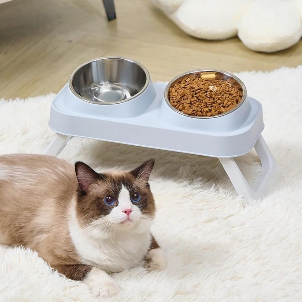 New Portable Pet Feeder 15° Elevated Non-Slip Base Cat Bowl Foldable Stainless Steel Dog Bowls For Cats