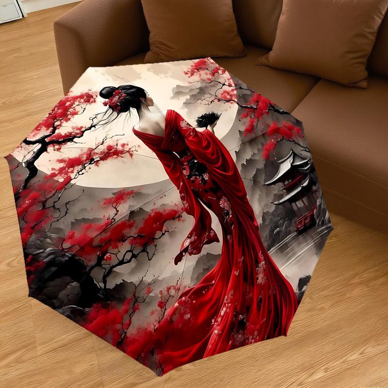 1PC Cherry Blossom Traditional Umbrella-8-Rib Reinforced, Automatic Open, Lightweight & Durable, Cute Fashion Accessory for Outdoor-W191