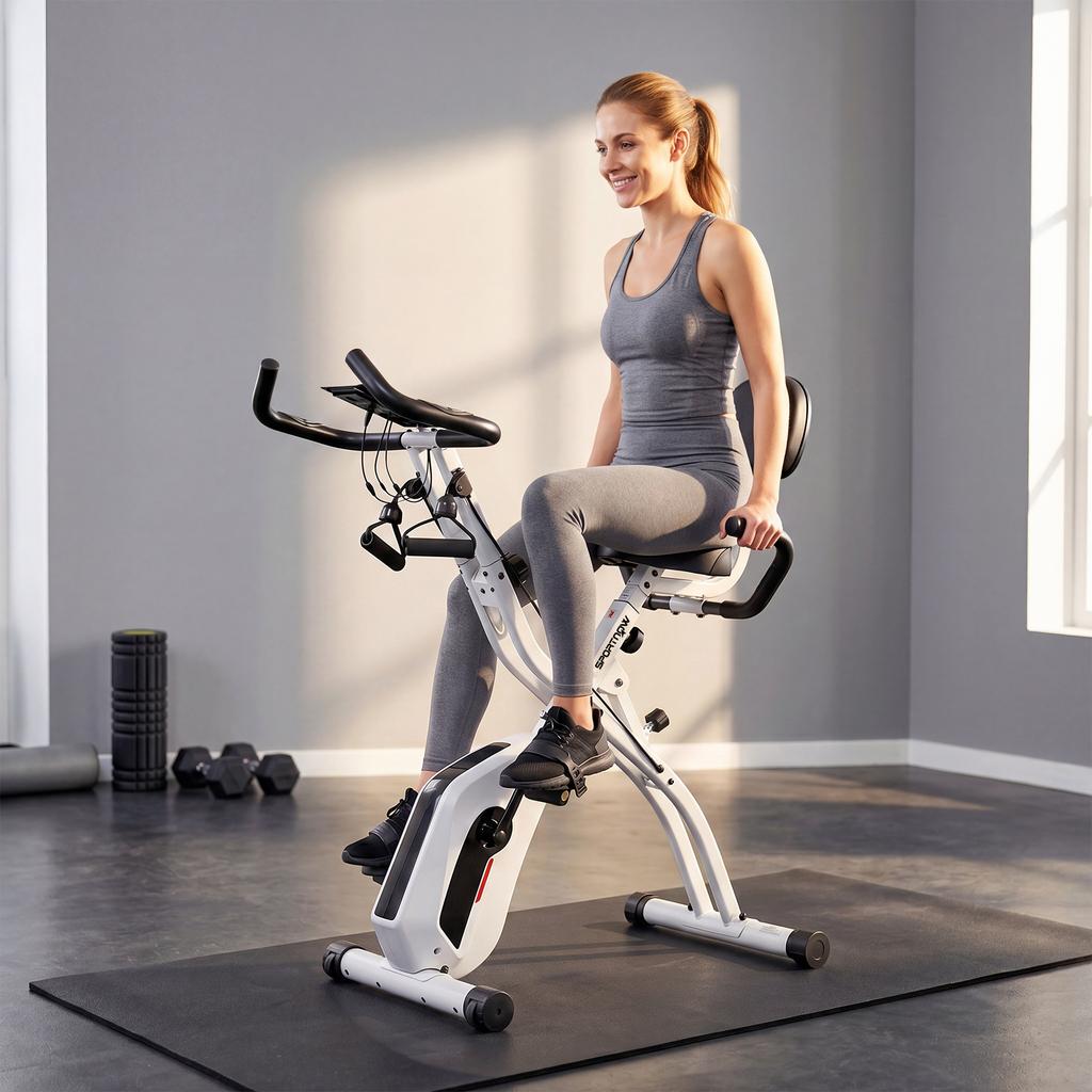 Folding Exercise Bike, Kinomap 3-in-1, Bluetooth, Zwift, 105 x 53.5 x 109 cm, White