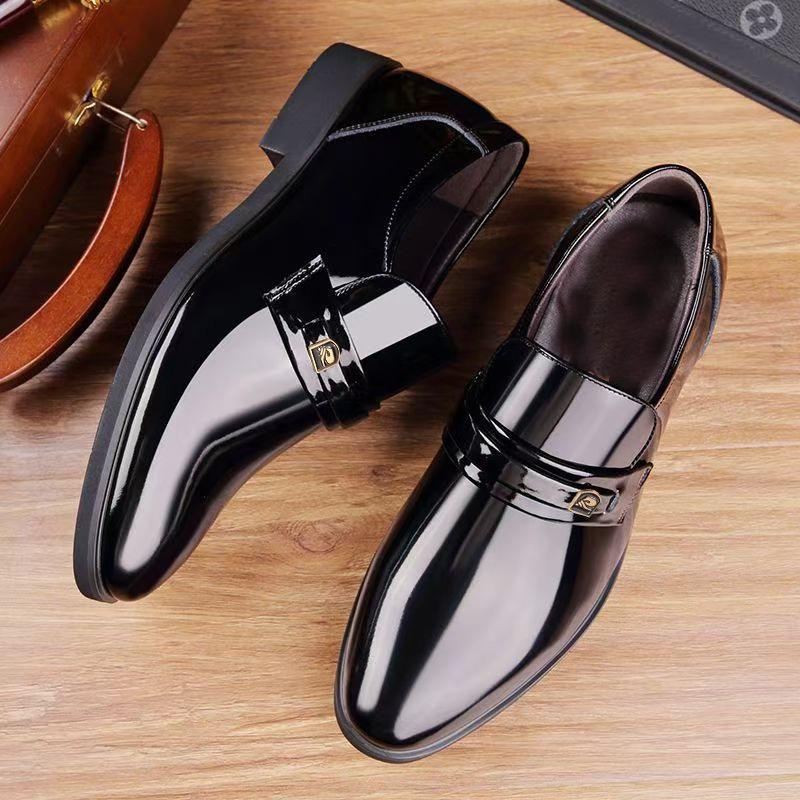 Leather Shoes Men's Business Dress Men's Shoes Bright Leather Groom Shoes Versatile Wedding Shoes