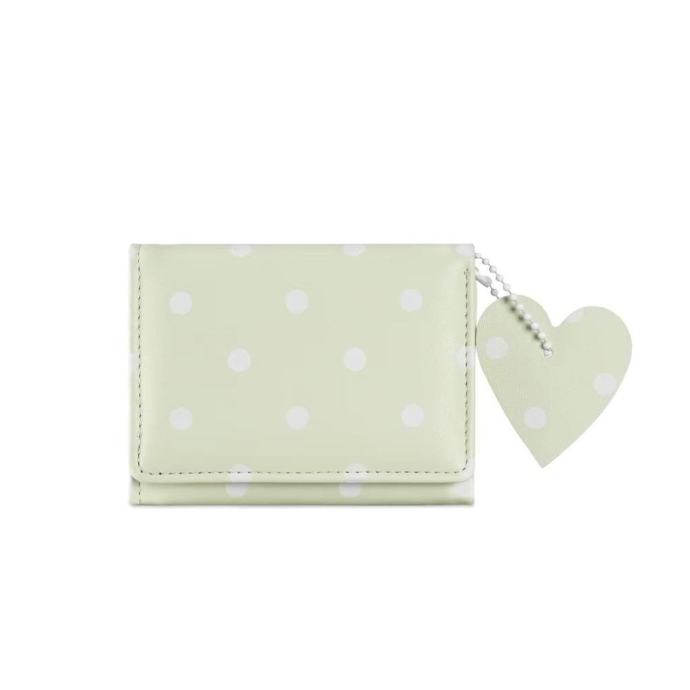 Cute Sweet Trifold Polka Dot Wallet Multi-functional Multi-card Slot PU Card Holder Heart Pendant Portable Coin Purse Daily