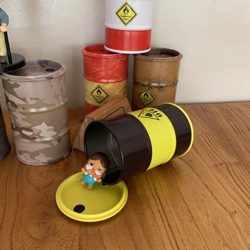 Iron Mini Oil Drum Model Chemistry Oil Drum Model Car Model Storage Box Desktop Decoration War Games Scene Model for Xmas Gifts