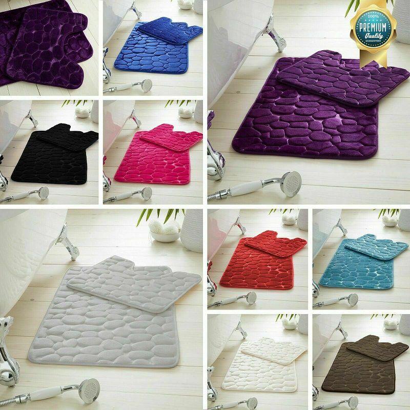 Colorful Pebbles Bath Mat And Pedestal Memory Foam Set Cozy Non-slip Bathroom Essentials