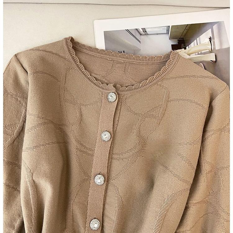 Dámský pletený svetr na podzim a zimu s páskem v pase a volánovým designem Ležérní sladký svetr