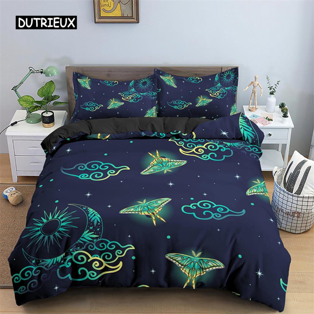 Sommerfugl Sengetøy Sett Full King Size Hippie Boho Møll Dynetrekk Mikrofiber Dyr Botanisk Psykedelisk Stjernehimmel Dynetrekk