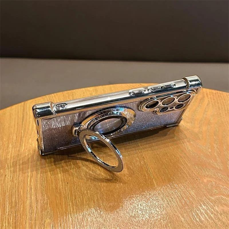 Suitable for Samsung S25 Ultra Mobile Phone Case S24FE Flash Powder Magnetic Bracket S23 Airbag Electroplating High End Women's Case