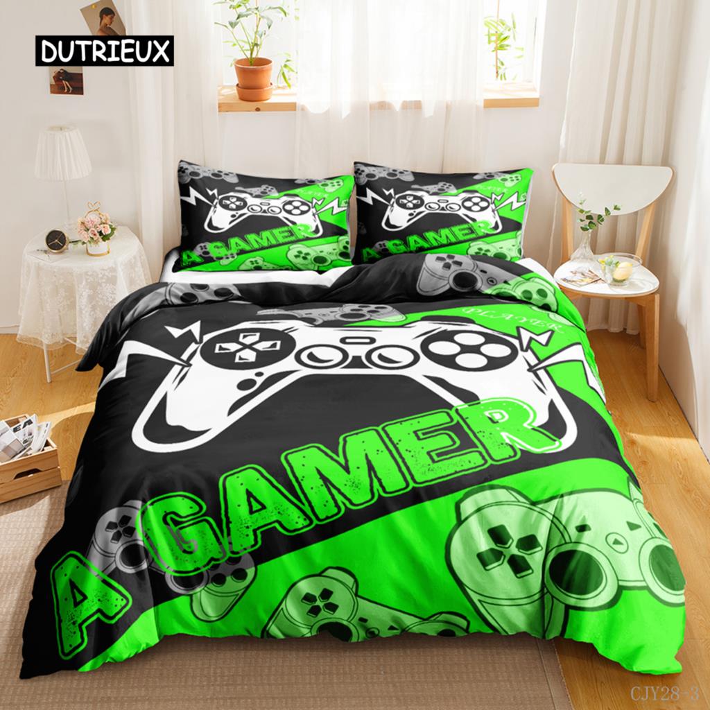 Gamer Duvet Cover Set Kids Boys Teens Video Game Controller Gamepad Bedding Set Double Queen King Size Polyester Qulit Cover