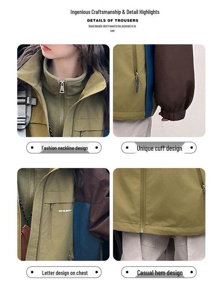 Cortavientos 3 en 1 Colorblock para Niñas 2025: Chaqueta Gruesa para Escuela Secundaria - Otoño/Invierno