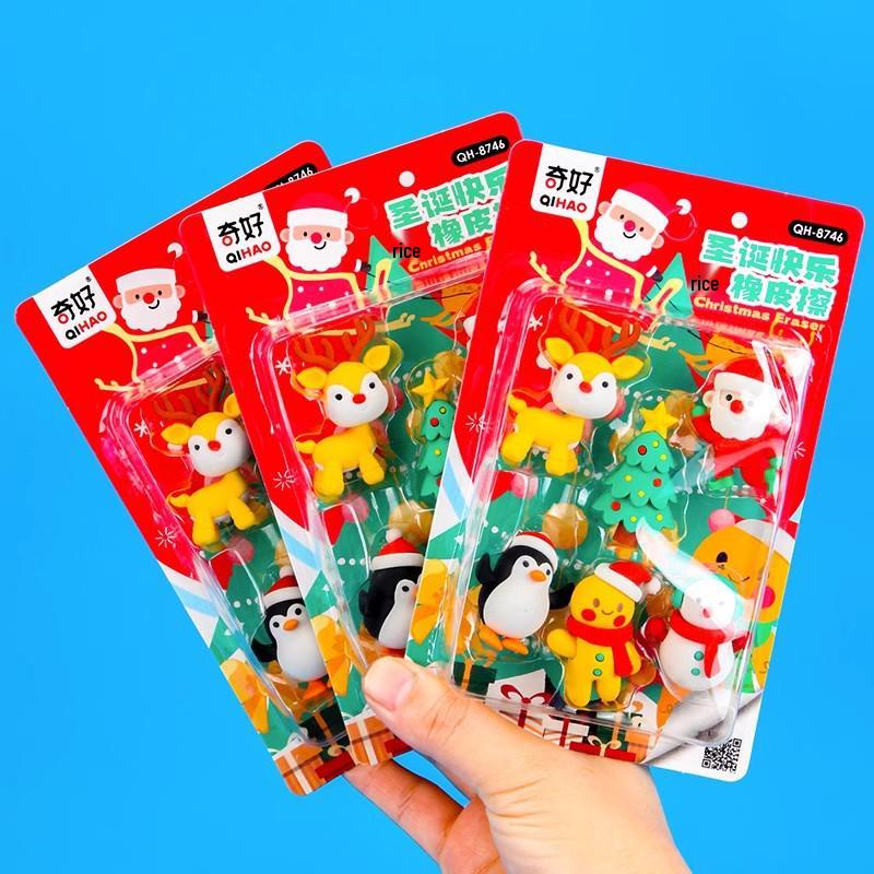 

3D Christmas Eraser Set: Santa, Reindeer, Tree, Snowman, Penguin