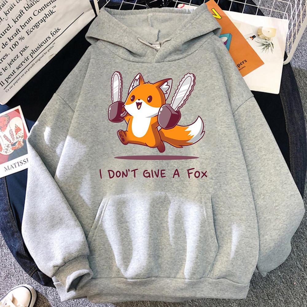 I Don't Give A Fox Cute Animal Kawaii Hoodie Mens Loose Fleece Pullover Hip Hop Hoodies Streetwear Cartoon Women Men Sweatshirts