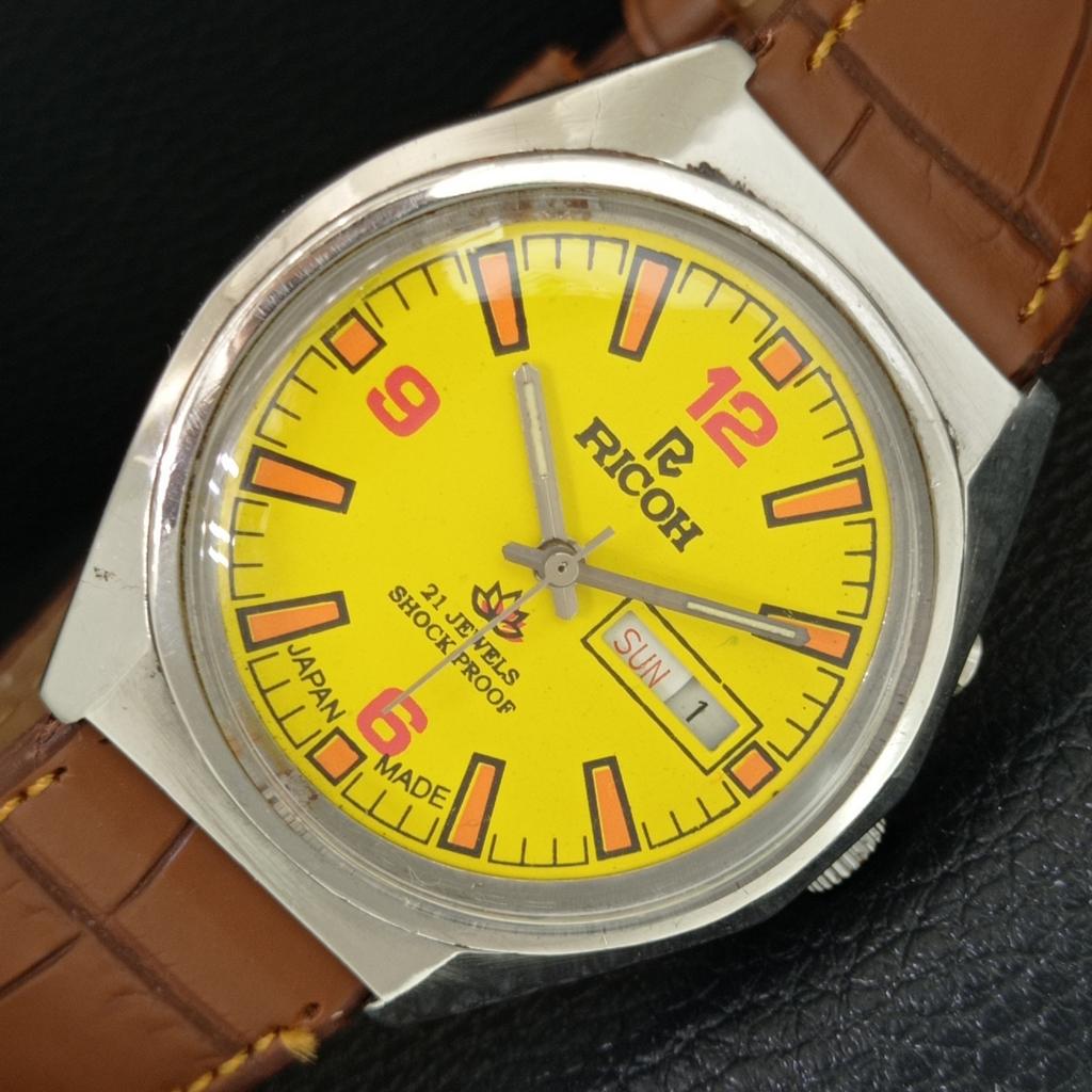 

RICOH R31 AUTOMATIC VINTAGE JAPAN MENS YELLOW COLOR DIAL WATCH a707636-1