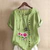 Women's Fashion Flowers Prined Short Sleeve T-shirt Loose Cotton Shirt Casual Loose Summer Blouse Tops