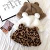 Thick Girls Bear Ears Leopard Autumn Winter Korean Fisherman Hat Basin Hat Plush Bucket Hats