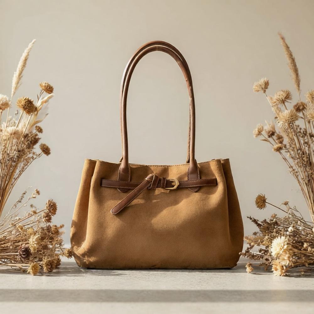Women's small handbag, casual, large capacity, new retro style, faux suede, women's shoulder bag, commuting, work, tote bag