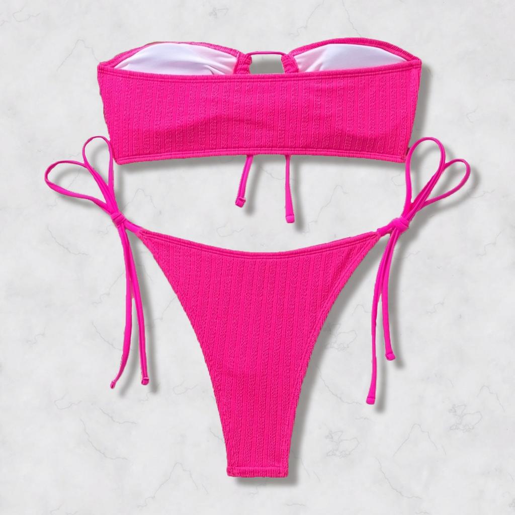 2026 New Style Solid Bandeau Tie Backless Sexy Bikini Set Comfortable Elegant Fashion For Summer Vacation & Holiday