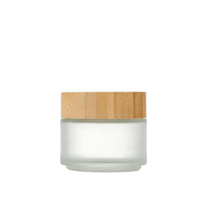 Bamboo & Wood Lid Frosted Glass Eye Cream Jar & Dispenser