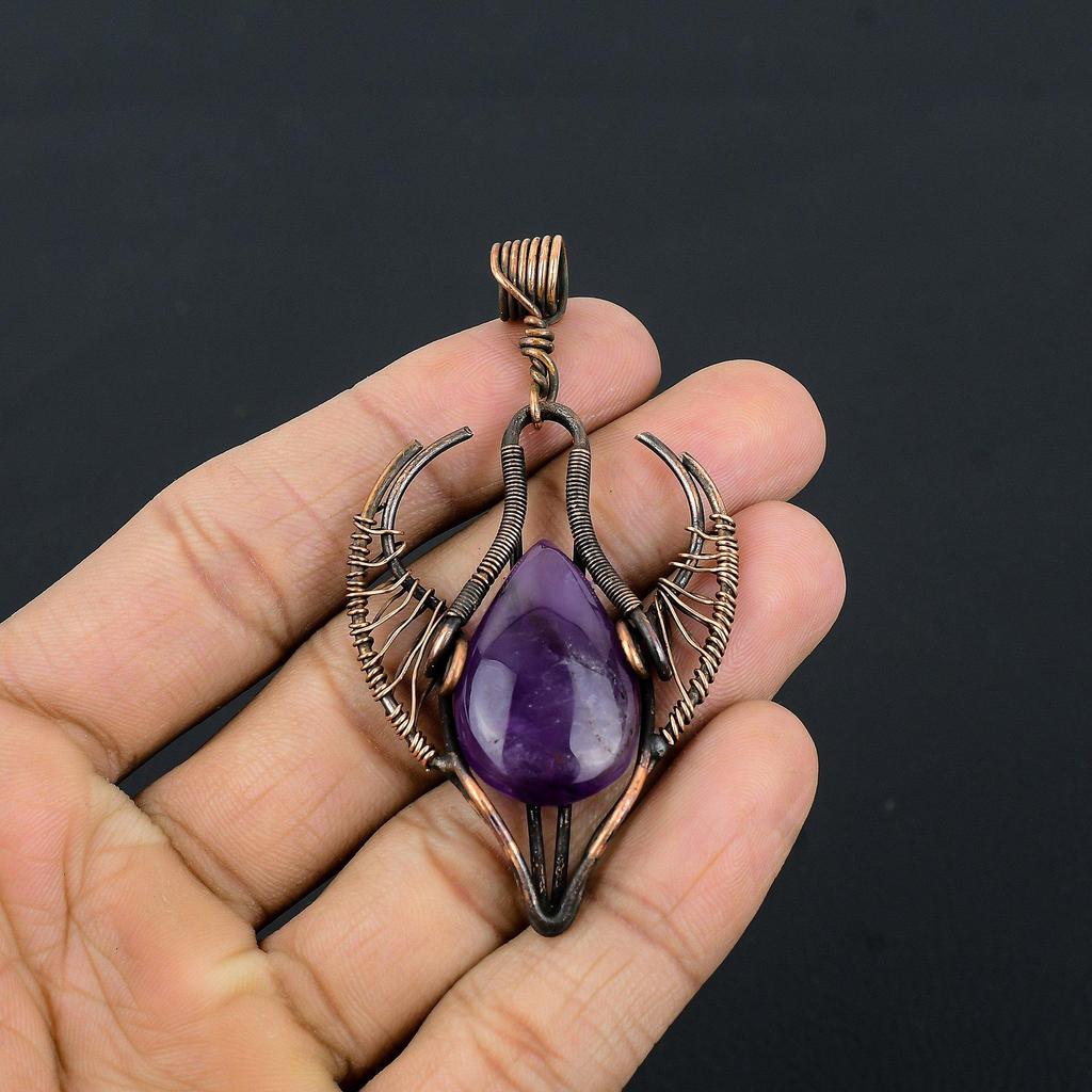 Amethyst Pendant Gemstone Jewelry, 999 Copper Wire Wrapped Bull Face Pendant, Gift For Women Handmade Pendant