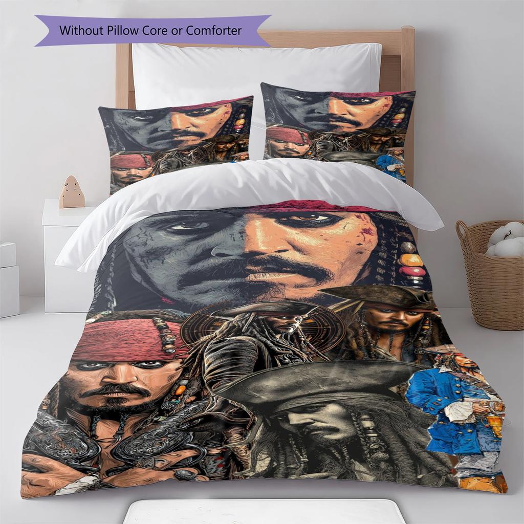 Captain Jack Muster Bettwäsche Steppdecke Set Bettbezug Kissenbezug Heimdekoration Geschenk (1 Bettbezug + 2 Kissenbezüge, ohne Füllung)