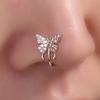 European & American Snake-shaped Copper Nose Ring with Inlaid Diamonds and Butterfly Design