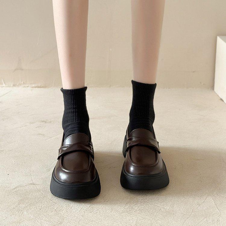 British style platform small leather shoes women's autumn 2025 new one-pedal jk single shoes muffin bottom loafers round head