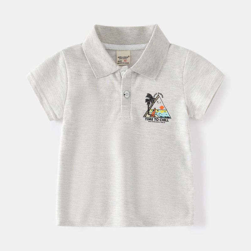 Summer Children s Half Sleeve Tiger Polo Shirt Boys Lapel Print Goose T-shirt Children Pearl Cotton Short Sleeve Clothes Grey 100