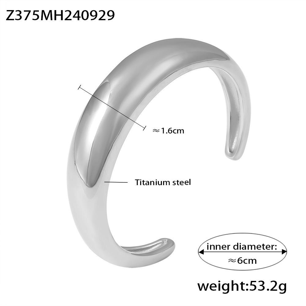INS Style 18K Gold Plated Crescent C-Shaped Polished Titanium Steel Bangle for Women
