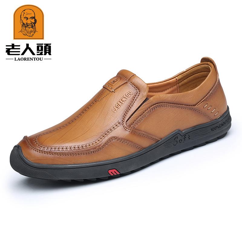 

New old man s head, men s casual single shoes, business soft leather shoes, overalls, khaki 6613 38 хаки