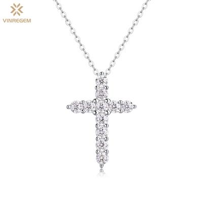100% 925 Sterling Silber VVS1 3EX D Farbe Rundschliff 3 MM Echt Moissanite Diamant Edelstein Funkelnder Kreuz Anhänger Halskette Feiner Schmuck GRA