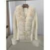 Autumn Winter Women's Fur Coat Patchwork Knitted Sweater Bandage Fur Cardigan Detachable Collar Jacket Faux Fur Coat
