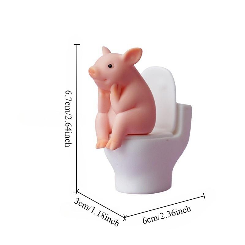 Cute Pig Sitting on Toilet PVC Bathroom Decor Tabletop Wall-Mounted Home Office Desk Living Room Home Decor Bathroom Accessories