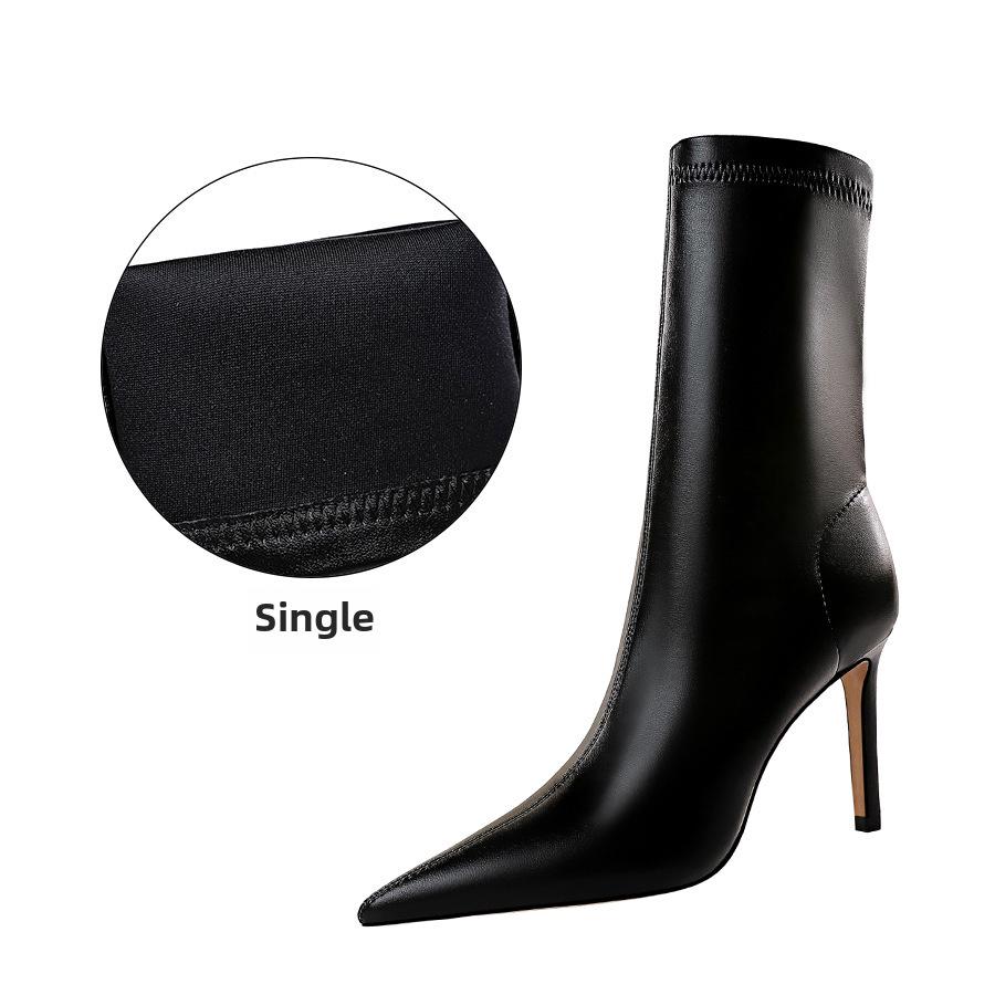 Women's European & American Style Stiletto High Heel Pointed Sexy Nightclub Slim Ankle Boots