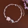 Women Ladies Lovely Cat Pendant Opal Rhinestone Bangle Bracelet Chain Jewelry for Daily Life