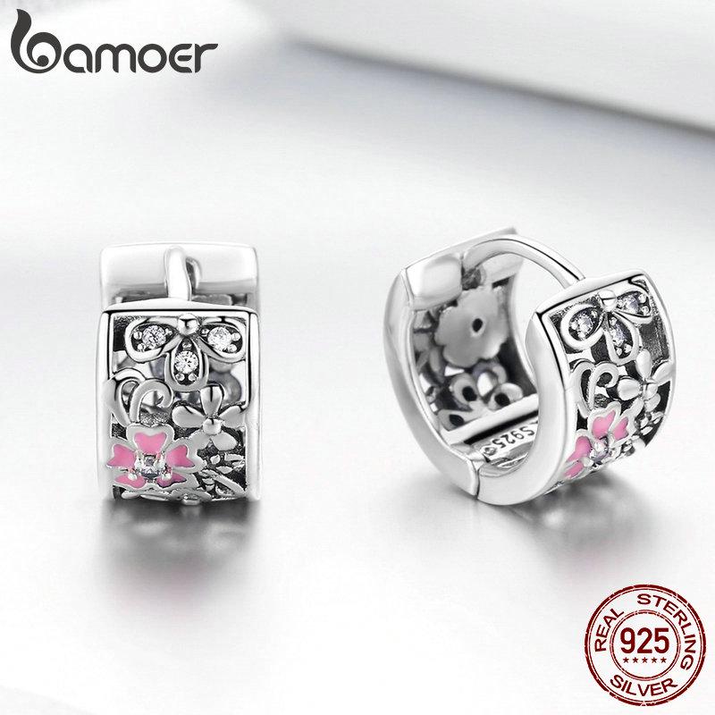 Cercei cu știfturi rafinați din argint sterling 925 BAMOER, cu flori de margarete