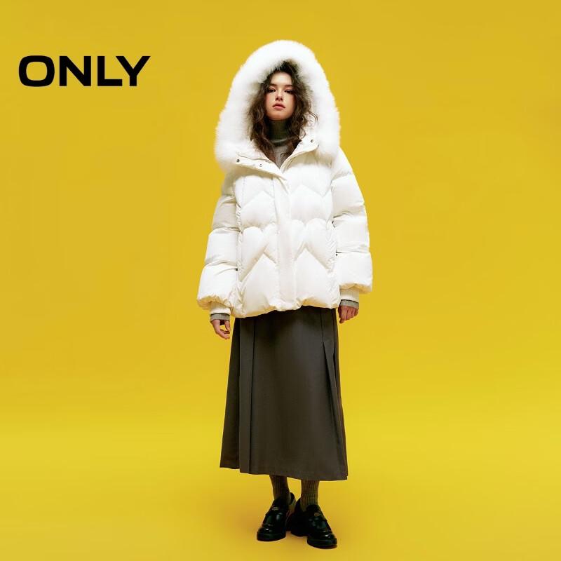 Only Women's Heart Quilted Hooded Down Jacket with Fox Fur Trim