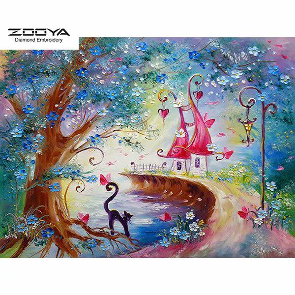

ZOOYA DIY 5D Полный круглый алмаз картина Фэнтези Кошка Дом Вышивка Крестом Ремесло Стежок Домашний декор