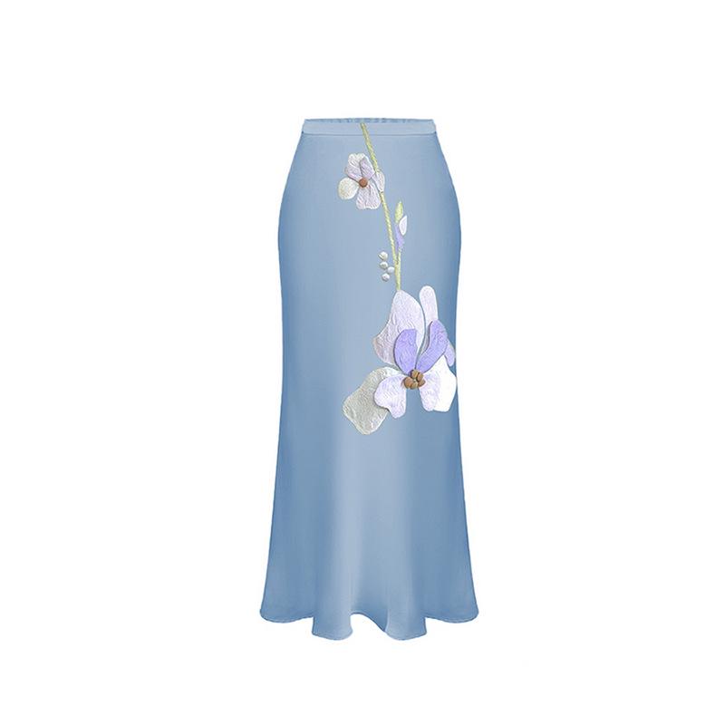 

Облегающая миди-юбка с цветочным принтом – быстросохнущая пляжная модель Medium небесно-голубой