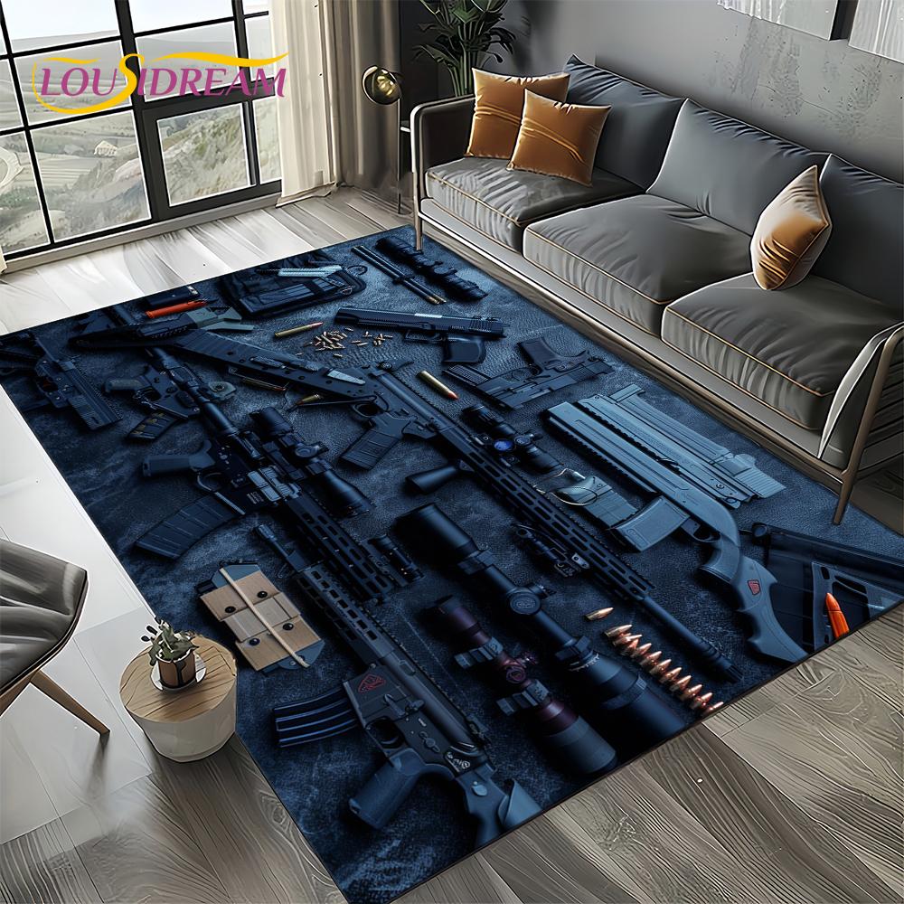2025 New Retro Guns Pistol Ammunition Bullet Cartridge AK M4 Rug Carpet for Living Room Bedroom Decor,Non-slip for Sofa Doormat